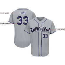 Load image into Gallery viewer, Custom Gray Purple-Black Baseball Jersey