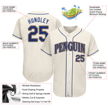 Load image into Gallery viewer, Custom Cream Royal-Gold Authentic Baseball Jersey