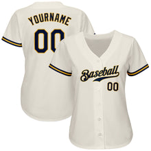 Load image into Gallery viewer, Custom Cream Navy-Gold Authentic Baseball Jersey