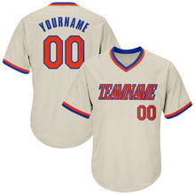 Load image into Gallery viewer, Custom Cream Orange-Royal Authentic Throwback Rib-Knit Baseball Jersey Shirt