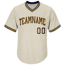 Load image into Gallery viewer, Custom Cream Navy-Gold Authentic Throwback Rib-Knit Baseball Jersey Shirt
