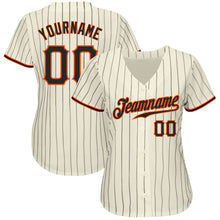 Load image into Gallery viewer, Custom Cream Black Pinstripe Black-Orange Authentic Baseball Jersey