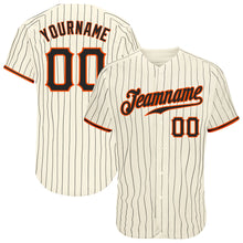 Load image into Gallery viewer, Custom Cream Black Pinstripe Black-Orange Authentic Baseball Jersey
