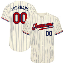 Load image into Gallery viewer, Custom Cream Navy Pinstripe Navy-Red Authentic Baseball Jersey