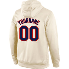 Load image into Gallery viewer, Custom Stitched Cream Navy-Red Sports Pullover Sweatshirt Hoodie