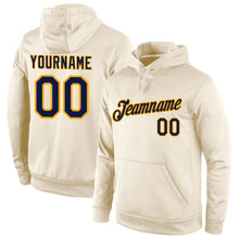 Load image into Gallery viewer, Custom Stitched Cream Navy-Gold Sports Pullover Sweatshirt Hoodie