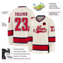 Load image into Gallery viewer, Custom Cream Red-Navy Hockey Jersey