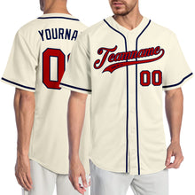 Load image into Gallery viewer, Custom Cream Red-Navy Authentic Baseball Jersey