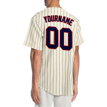 Load image into Gallery viewer, Custom Cream Navy Pinstripe Navy-Red Authentic Baseball Jersey