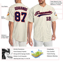 Load image into Gallery viewer, Custom Cream Navy Pinstripe Navy-Red Authentic Baseball Jersey