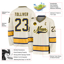 Load image into Gallery viewer, Custom Cream Navy-Gold Hockey Jersey