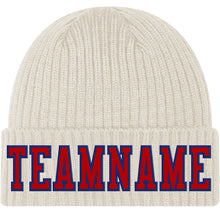 Load image into Gallery viewer, Custom Cream Red-Royal Stitched Cuffed Knit Hat