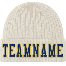 Load image into Gallery viewer, Custom Cream Royal-Gold Stitched Cuffed Knit Hat
