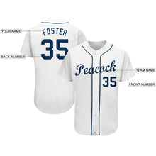 Load image into Gallery viewer, Custom White Navy Baseball Jersey