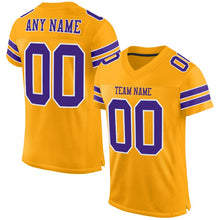 Load image into Gallery viewer, Custom Gold Purple-White Mesh Authentic Football Jersey