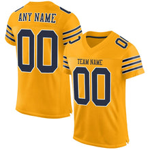 Load image into Gallery viewer, Custom Gold Navy-White Mesh Authentic Football Jersey