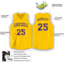 Load image into Gallery viewer, Custom Gold Purple V-Neck Basketball Jersey