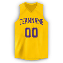 Load image into Gallery viewer, Custom Gold Purple V-Neck Basketball Jersey