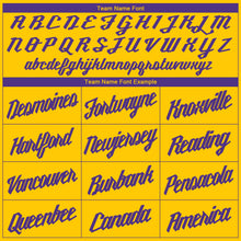 Load image into Gallery viewer, Custom Gold Purple Round Neck Basketball Jersey