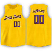 Load image into Gallery viewer, Custom Gold Purple Round Neck Basketball Jersey