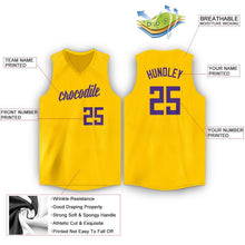 Load image into Gallery viewer, Custom Gold Purple V-Neck Basketball Jersey