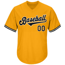 Load image into Gallery viewer, Custom Gold Black-White Authentic Throwback Rib-Knit Baseball Jersey Shirt