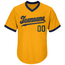 Load image into Gallery viewer, Custom Gold Hunter Green-Navy Authentic Throwback Rib-Knit Baseball Jersey Shirt