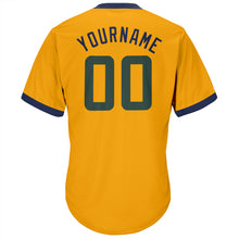 Load image into Gallery viewer, Custom Gold Hunter Green-Navy Authentic Throwback Rib-Knit Baseball Jersey Shirt