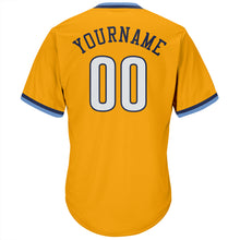 Load image into Gallery viewer, Custom Gold White-Navy Authentic Throwback Rib-Knit Baseball Jersey Shirt