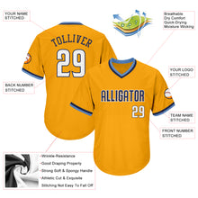 Load image into Gallery viewer, Custom Gold White-Navy Authentic Throwback Rib-Knit Baseball Jersey Shirt