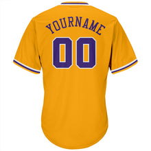Load image into Gallery viewer, Custom Gold Purple-White Authentic Throwback Rib-Knit Baseball Jersey Shirt