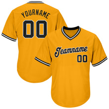 Load image into Gallery viewer, Custom Gold Black-White Authentic Throwback Rib-Knit Baseball Jersey Shirt