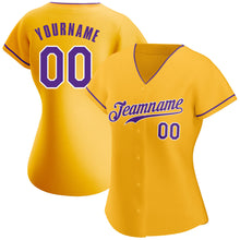 Load image into Gallery viewer, Custom Gold Purple-White Authentic Baseball Jersey