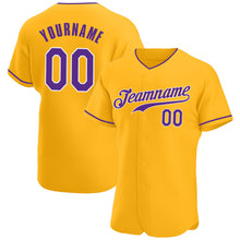 Load image into Gallery viewer, Custom Gold Purple-White Authentic Baseball Jersey