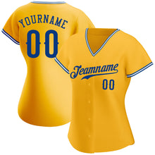 Load image into Gallery viewer, Custom Gold Royal-White Authentic Baseball Jersey