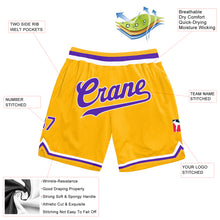 Load image into Gallery viewer, Custom Gold Purple-White Authentic Throwback Basketball Shorts