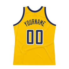 Load image into Gallery viewer, Custom Gold Navy-White Authentic Throwback Basketball Jersey