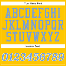 Load image into Gallery viewer, Custom Gold Light Blue-White Authentic Throwback Basketball Jersey