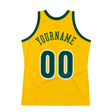 Load image into Gallery viewer, Custom Gold Hunter Green-White Authentic Throwback Basketball Jersey