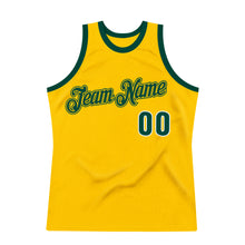 Load image into Gallery viewer, Custom Gold Hunter Green-White Authentic Throwback Basketball Jersey