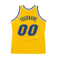 Load image into Gallery viewer, Custom Gold Royal-White Authentic Throwback Basketball Jersey