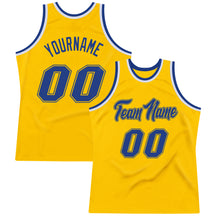 Load image into Gallery viewer, Custom Gold Royal-White Authentic Throwback Basketball Jersey