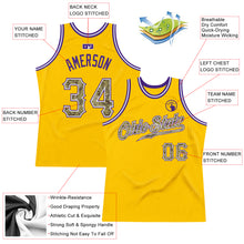 Load image into Gallery viewer, Custom Gold Camo-Purple Authentic Throwback Basketball Jersey