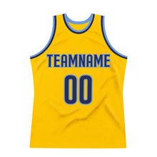 Load image into Gallery viewer, Custom Gold Navy-Light Blue Authentic Throwback Basketball Jersey