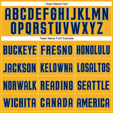 Load image into Gallery viewer, Custom Gold Navy-Light Blue Authentic Baseball Jersey