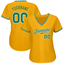 Load image into Gallery viewer, Custom Gold Kelly Green-White Authentic Baseball Jersey
