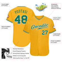 Load image into Gallery viewer, Custom Gold Kelly Green-White Authentic Baseball Jersey