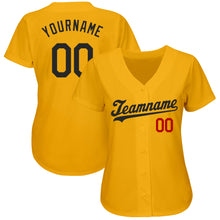 Load image into Gallery viewer, Custom Gold Black-Red Authentic Baseball Jersey
