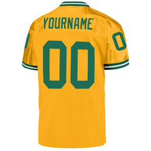Load image into Gallery viewer, Custom Gold Kelly Green-White Mesh Authentic Throwback Football Jersey