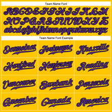 Load image into Gallery viewer, Custom Yellow Black Pinstripe Purple-Black Authentic Baseball Jersey